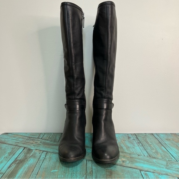 Franco Sarto Black Leather Heeled Knee High Boots Size 9.5M - Picture 4 of 16